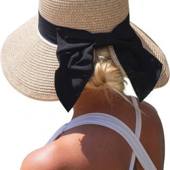 Comhats Sun Hat for Womens Floppy Summer Beach Straw Hats Accessories Wide Brim SPF 50 55-64CM