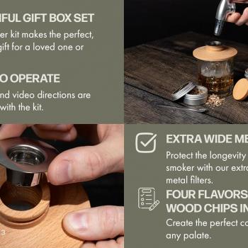 Whiskey Smoker Kit with Torch Premium, Smoked Old Fashioned Kit, Cocktail Smoker Kit with Torch, 4 Flavors Wood-Chips, Bourbon Smoker Kit with Torch, Gift for Man with Wooden Gift Box, Butane Separate