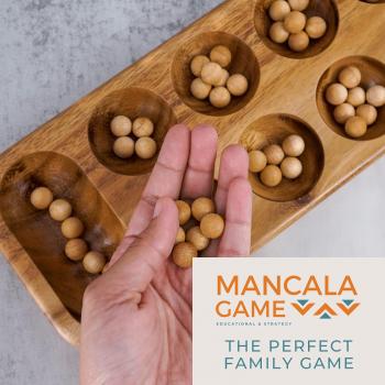 BSIRI Mancala Wooden Board Game - Entertainment for Family, Adults, Teens, Kids. Ideal for Game Night, Drinking. Play with 2 or More People in All Ages