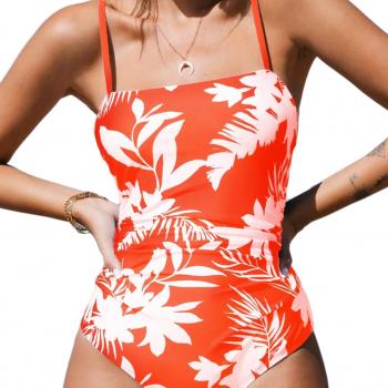 CUPSHE Women Swimsuit One Piece Bathing Suit Square Neck Cutout Back Tummy Control with Adjustable Spaghetti Straps