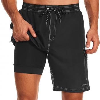 HODOSPORTS Men's 9" Swim Trunks Quick-Dry with Compression Liner (Regular&Extended Sizes)