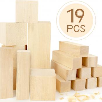 Basswood Carving Blocks, 19PCS Whittling Wood Blocks Wood Carving Kit with 3 Different Sizes, Bass Wood for Wood Carving Easy to Use, for Kids and Adults