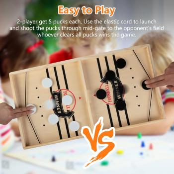 Large Sling Puck Game, Foosball Winner Board Game, Wooden Hockey Table Game, Fast Paced Slingshot Game Board, Rapid Sling Table Battle Speed String Puck Game for Kids Adults & Family Party