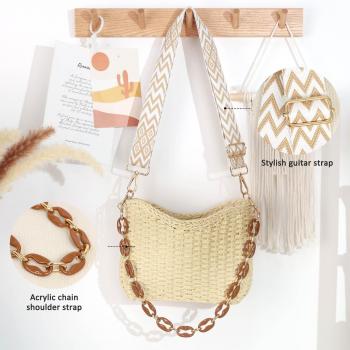 Straw Handbags Purses Crossbody Pocketbook Bag Casual Woven Beach Bags Summer Hobo Hippie Chic Tote Bags with Chain