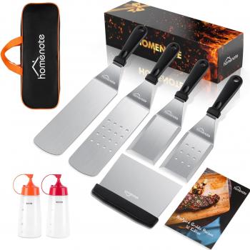 HOMENOTE Griddle Accessories Kit, Exclusive Griddle Tools Spatulas Set for Blackstone - 8 Pcs Commercial Grade Flat Top Grill Accessories - Great for Outdoor BBQ, Teppanyaki and Camping, Black