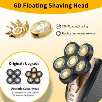 Head Shavers for Men Upgraded 5 in 1 Multifunctional Bald Head Shaver Grooming Kit Cordless Electric Razor for Men Rotary Mens Head Razor Rechargeable Razors for Bald Man Waterproof (Gold)