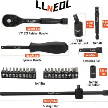 1/4 Inch Drive Impact Socket Set, 83Pcs Socket Wrench Set Metric & SAE from 4-15mm, 5/32-9/16", 6 Point CR-V Deep & Shallow Sockets Kit with 72T Ratchet Handle, E Torx, for Automotive & Home