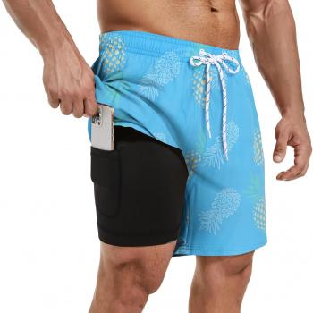 Mens Swim Trunks with Compression Liner 7" Inseam Quick Dry Board Shorts Swim Shorts Bathing Suits