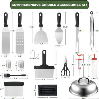 Griddle Accessories Kit, 29PCS Flat Top Grill Accessories Set for Blackstone and Camp Chef, Grill Spatula Set with Enlarged Spatulas, Basting Cover, Scraper, Tongs for Outdoor BBQ with Meat Injector