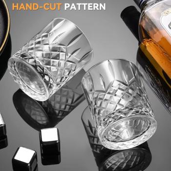 SHOSHIN Premium Hand Cut Whiskey Glasses (13 OZ, Set of 4) - Handmade Double Old Fashioned Scotch Glasses - Gift for Bourbon Lovers - Style Glassware for Rum - 4 Rocks glasses in Gift Box