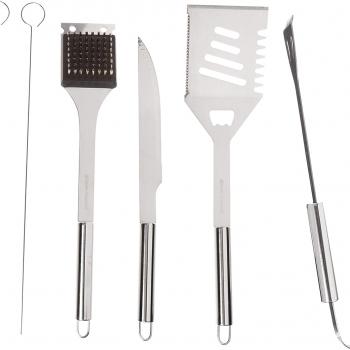 Home-Complete BBQ Grill Tool Set- Stainless Steel Barbecue Grilling Accessories with 7 Utensils and Carrying Case, Includes Spatula, Tongs, Knife,Silver