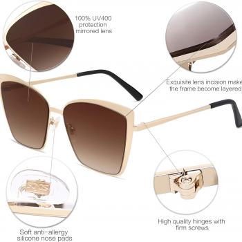 SOJOS Cateye Sunglasses for Women Fashion Mirrored Lens Metal Frame SJ1086