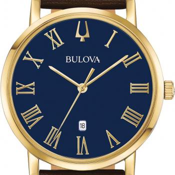 Bulova Men's Classic 3-Hand Calendar Date Quartz Leather Strap Watch, Roman Numeral Markers, 40mm