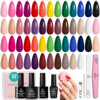 Beetles Gel Nail Polish 25 Colors Gel Polish Set Nude Blue Pink Red Gel Polish Chic Outfits Collection with 3Pcs Base Top Coat Gel Summer Manicure Kit Salon DIY Home Gift for Women Girls