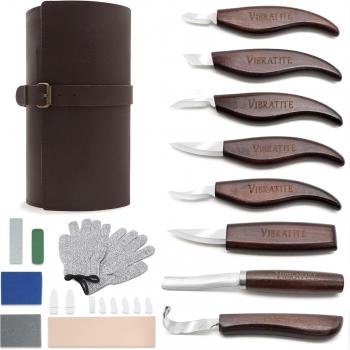 VIBRATITE Wood Carving Tools Set - Deluxe Wood Carving Kit, Wood Carving Knife Set, Whittling Knife, Carving Knife Woodworking, Large Wood Whittling Kit for Beginner and Carpenter Experts