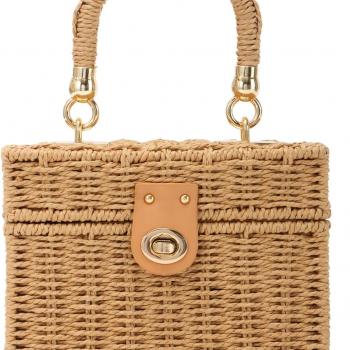 Oweisong Rattan Purse for Women Summer Straw Tote Handbag Woven Bakset Crossbody Bag Trendy Beach Top Handle Bag