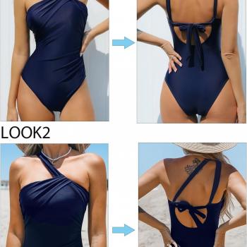 CUPSHE Women's One Piece Swimsuits Ruched Bathing Suit Tummy Control Back Tie Mutiple Ways Wearing