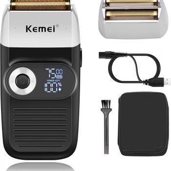 Kemei Foil Professional Electric Shaver for Men Razor with Bald Trimmer Cordless Shavers Rechargeble LED Display 2 in 1, Father Day Gifts