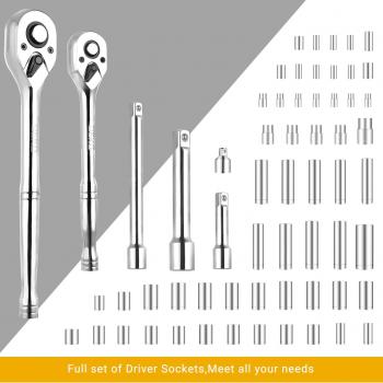 DEKOPRO 192 Piece Mechanics Tool Set Socket Wrench Set, Plastic Storage Case with Auto Repair Hand Tool Kit Wrench Tool Box Set