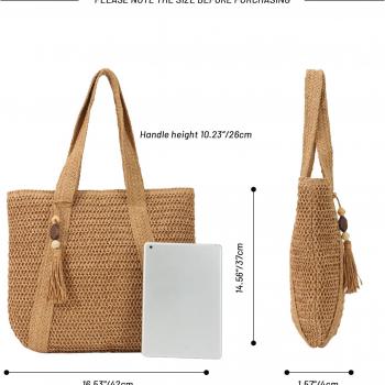 Straw Beach Tote Bag for Women,Raffia Woven Shoulder Handbags for Summer Vacation 2024