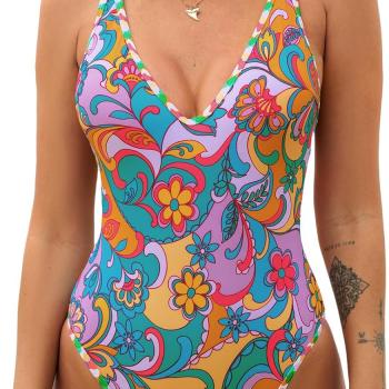 CUPSHE Women's One Piece Swimsuit Bathing Suit Double Strap Back tie Low Cut Boho Paisley Swimwear