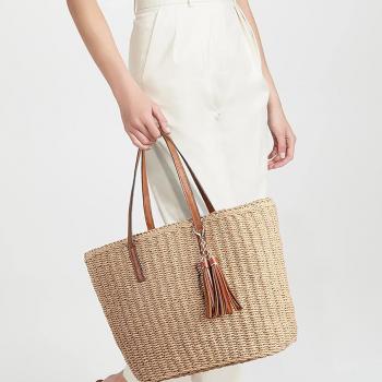 YXILEE Straw Bags For Women | M Size Travel Straw Totes Bag Woven Summer Handmade Shoulder Bag Handbag