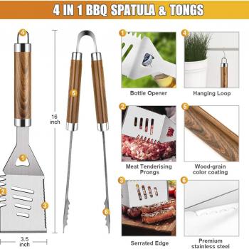 BBQ Grill Utensils Set for Camping/Backyard, 38Pcs Stainless Steel Grill Tools Grilling Accessories with Barbecue Mats, Aluminum Case, Thermometer for Men Women