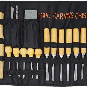 Lulu Home Wood Carving Tools, 16PCS Professional Carving Knife Tool Set for Woodworking Premium Wood Handle with Chisel Gouge Whetstones