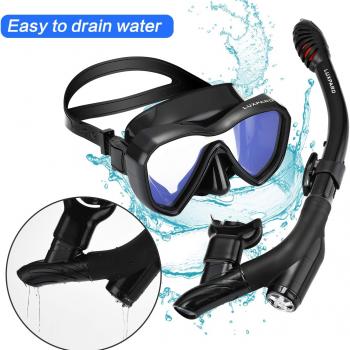 Snorkel Set, Anti-Fog Panoramic View Snorkel Mask and Anti-Leak Dry Snorkel Tube, Snorkeling Gear for Adults, Snorkel Kit Bag Included