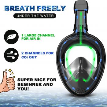 Odoland Snorkeling Packages, Full Face Snorkel Mask for Adults & Youth with Camera Mount, Adjustable Swim Fins, Anti-Fog Anti-Leak Diving Gear for Men Women Teens