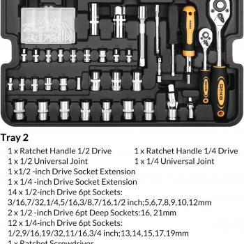 DEKOPRO 258 Piece Tool Kit with Rolling Tool Box Socket Wrench Hand Tool Set Mechanic Case Trolley Portable