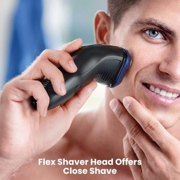 GLAKER Electric Razor for Men - Cordless Mens Shaver with Pop-up Trimmer, IPX6 Waterproof Wet and Dry Rotary Shaver with LCD Display & Travel Lock, Ideal Gifts for Men (Black & Blue)