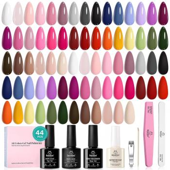 beetles Gel Polish 44 PCS Gel Nail Polish Set-36 Colors Gel Polish Set Base Coat Glossy Matte & Glitter Top Coat Colorful Muse Collection Nude White Pink Red Blue Gel Gifts for Women Summer