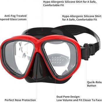 Snorkel Set, Anti-Fog Diving Mask, Comfortable Adult Scuba Mask with Tempered Glass, Men's and Women's Snorkeling Gear