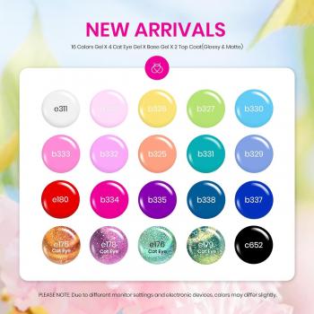 Beetles Summer Gel Nail Polish, 20 Colors Cat Eye Gel Polish Bright Pink Blue White Black Green Purple Spring Pastel Gel Polish Set with 3Pcs Base Top Coat Gel Holiday Nail Gift for Girls Women