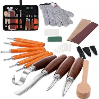 Wood Carving Tools Set,Detail and Hook Carving Knife Kit for Beginners,Trimming Knife for Spoon Bowl Cup Woodwork,Round handle design and 6pcs SK2 Carbon Steel Wood Carving Knives（10pcs）