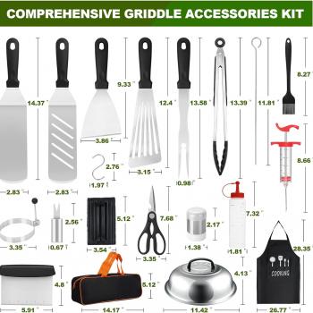 Griddle Accessories Kit, Terlulu 38 PCS Flat Top Grill Accessories for Blackstone and Camp Chef, Griddle Tools with Spatula, Melting Dome, Scraper, Tongs, Carry Bag for Outdoor Grilling BBQ Teppanyaki