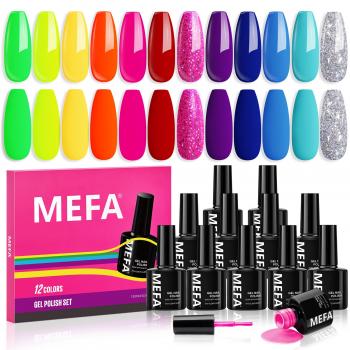 MEFA Neon Gel Nail Polish Set 12 Colors, Spring Summer Gel Nail Kit Green Glitter Hot Pink Blue Yellow Purple Red Collection for Starters Nail Art Manicure at Home DIY Gifts for Women Girls