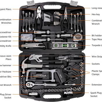 Amazon Basics 173-Piece General Household Home Repair and Mechanic's Hand Tool Kit Set