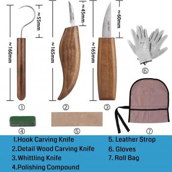 SainSmart Wood Carving Tools, 20 in 1 Wood Knife Deluxe Set Includes Hook Carving Knife, Whittling Knife, Detail Knife, and SK2 Carbon Steel Carving Knives, for DIY Enthusiasts, Carving Basswood