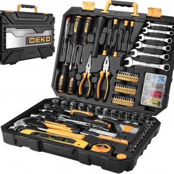 DEKOPRO 208 Piece Tool Set,General Household Hand Tool Kit, Auto Repair Tool Box with Plastic Toolbox Storage Case