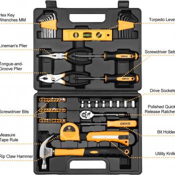 DEKOPRO 65 Pieces Tool Set General Household Hand Tool Kit with Storage Case Plastic ToolBox