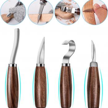 Wood Carving Tools Set,Detail and Hook Carving Knife Kit for Beginners,Trimming Knife for Spoon Bowl Cup Woodwork,Round handle design and 6pcs SK2 Carbon Steel Wood Carving Knives（10pcs）