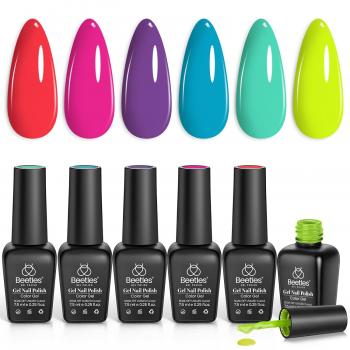 beetles Gel Nail Polish Set 6 Colors Neon Green Gel Polish Manicure Kit Spring Summer Nail Art DIY Home Gifts for Women Girls Rainbow Nails