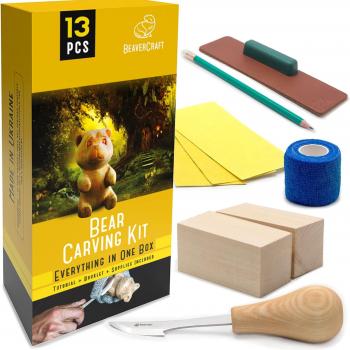 BeaverCraft Wood Carving Kit for Beginners DIY05 Wood Whittling Kit for Beginners Bear Carving Kit - DIY Hobby Craft Kids Wood Carving Kit Wood Carving Set for Adults and Teens Wood Whittling Kit