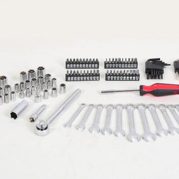 121 Piece Mechanic Tool Socket Set 3/8 and 1/4 inch Drive SAE & Metric Size, with Tool Box Storage Case for Home, Car Trunk, Automotive, Bike Projects and as A Gift