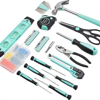 Amazon Basics Household Tool Kit With Storage Case, 142 Piece, Turquoise, 13.39 x 9.25 x 2.95 inch