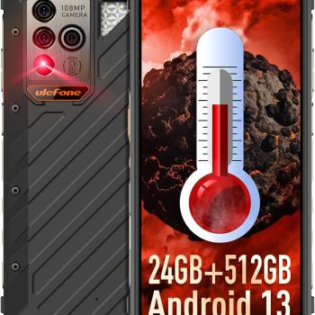 Ulefone Power Armor 18 Ultra 5G Rugged Phone, Temperature Measurement 108MP Main Camera, 24GB+512GB MTK Dimensity 7050, 9600mAh, QI 15W Wireless Charging, 6.58" FHD+ Corning Gorilla Screen, Android 13