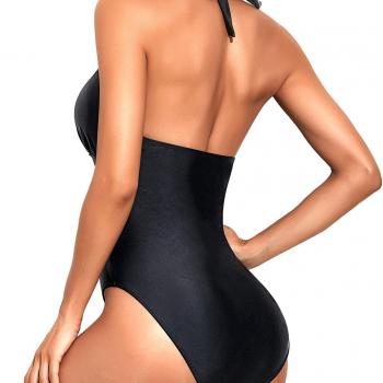 Tempt Me Women Sexy Halter One Piece Swimsuits Mesh Hollow Out Tummy Control Monokini V Neck Bathing Suit