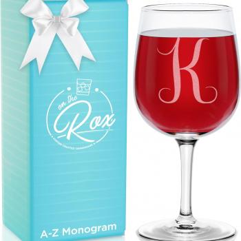 Monogrammed A-Z Wine Gifts for Women - 12.75 oz Engraved Personalized Wine Glass- Funny Wine Lover Monogram Gifts for Women - Unique Wine Glasses Gift Set (K)